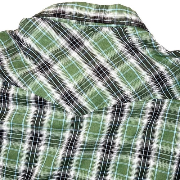 Wrangler Western Fashion Snap Shirt Mens Size XXL Vintage Long Sleeve Green Gray - Picture 8 of 13